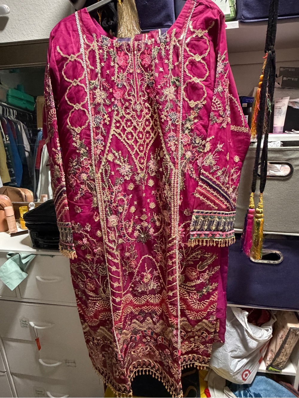 Embroidered Fuchsia Tunic with Gold Threading